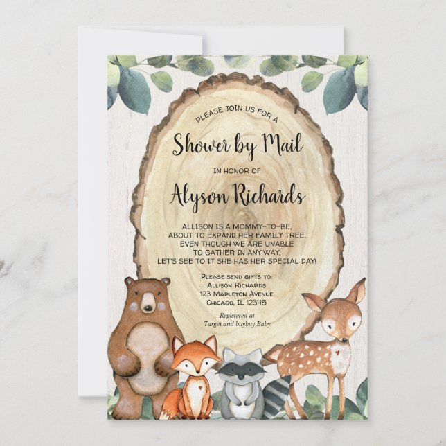 Shower by mail woodland gender neutral baby shower invitation (Front)