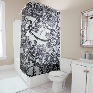 Shower Curtain - 058 - Bird and Chaos B&W