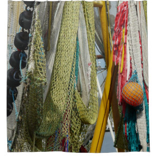 Shower curtain abstract beach fishing nets