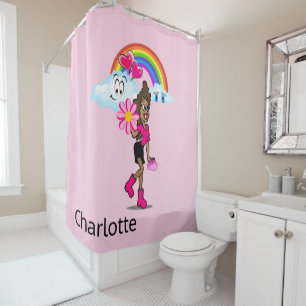Shower Curtain African Girl Rainbow Happy Clouds