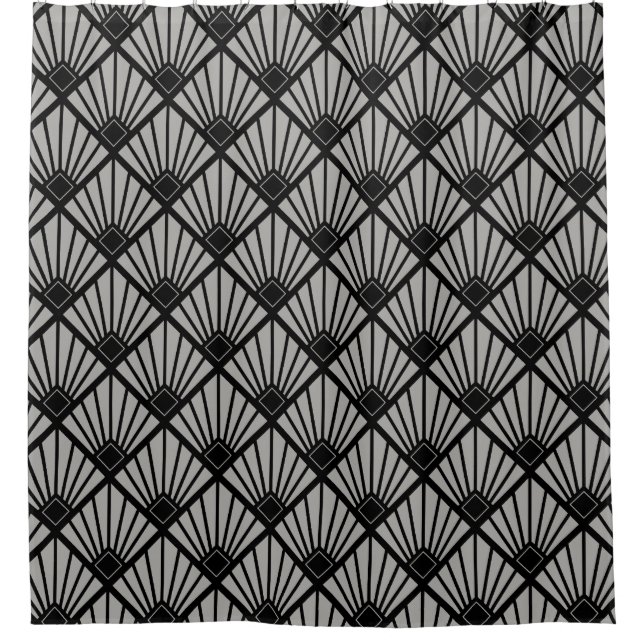 Shower Curtain - Art Deco Fan Black & Grey (Front)