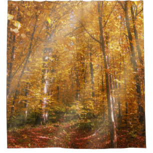 Shower Curtain Autumn forest Gold Rays
