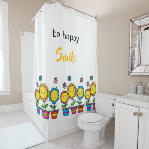 Shower Curtain Be Happy Smile Sunflowers Floral