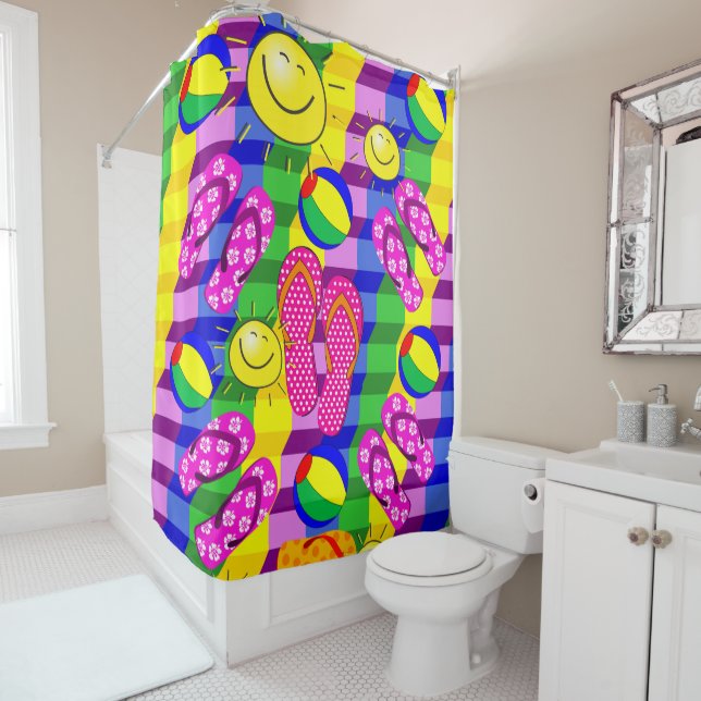 Shower Curtain Beach House Sun Flip Flops (In Situ)