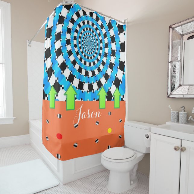 Shower Curtain Blue Black Green Arrows Abstract (In Situ)