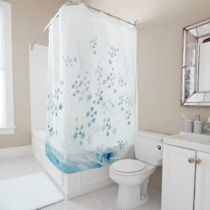 Shower curtain blue starfish