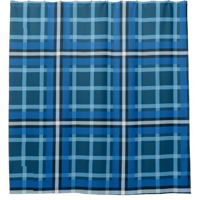 Shower Curtain Blue Tartan Plaid Check Pattern (Front)