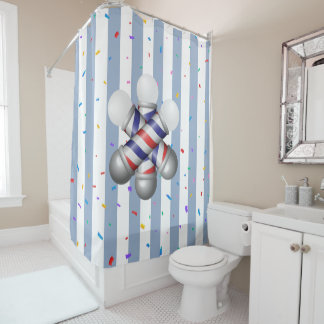 Shower Curtain Blue & White Stripe Barber Pole