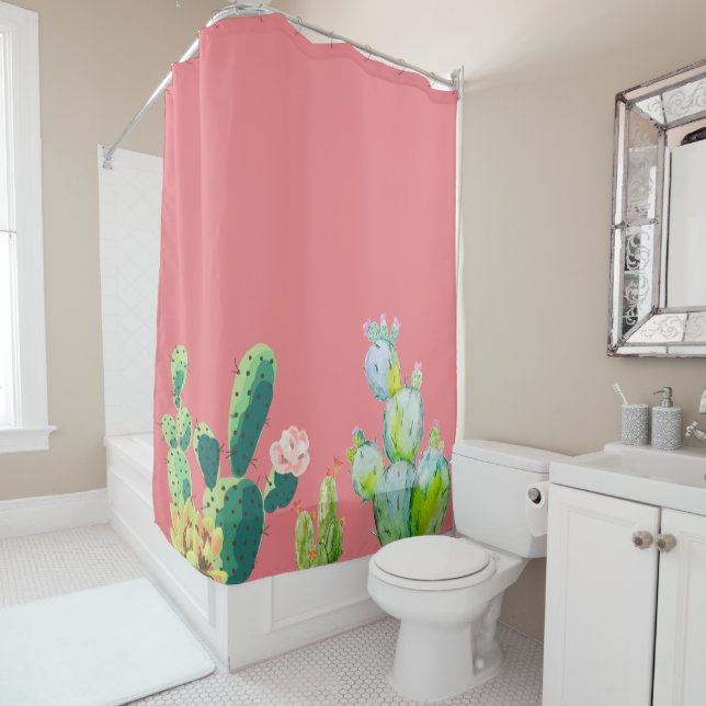 Shower Curtain Bohemian Cactus Succulents Dessert (In Situ)