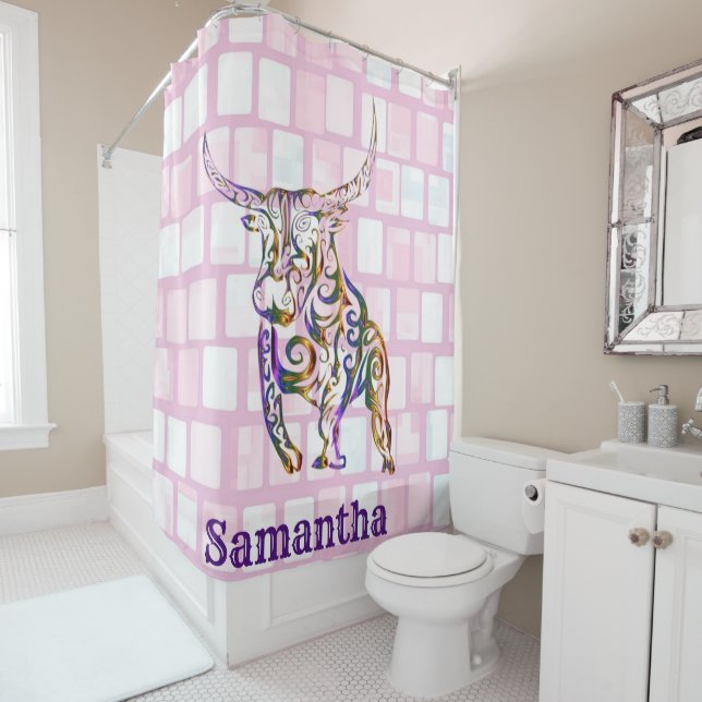 Shower Curtain Bull Pink Bricks (In Situ)