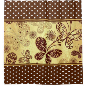 Shower Curtain/Butterflies, Flowers and Polka Dots Curtain