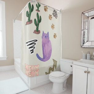 Shower Curtain Cat Fish Cactus