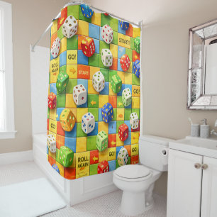 Shower curtain, colourful board game dice pattern curtain