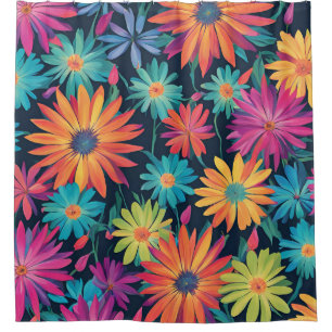 Shower Curtain Colourful Neon Daisies