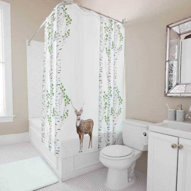 Shower Curtain Deer Doe Buck Forest Woodland Hunti (In Situ)