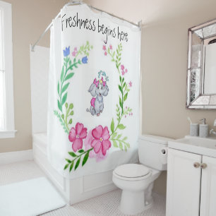 Shower Curtain Elephant  Floral
