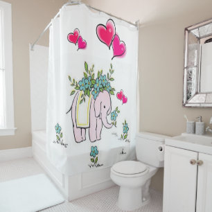 Shower Curtain Elephant Floral