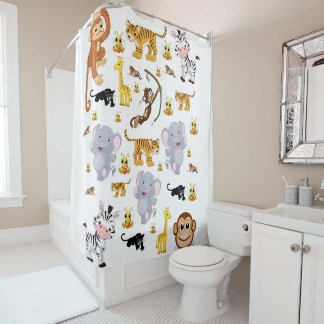 Shower Curtain Elephants Monkey (In Situ)