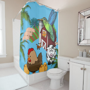 Shower Curtain Farmhouse Pigs Cow Chicken