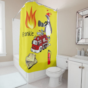 Shower Curtain Fireman Fire Penguin
