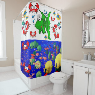 Shower Curtain Fish Crabs Ocean