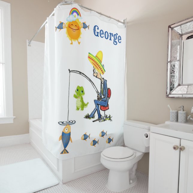 Shower Curtain Fisherman Fishing Fish Alligator (In Situ)