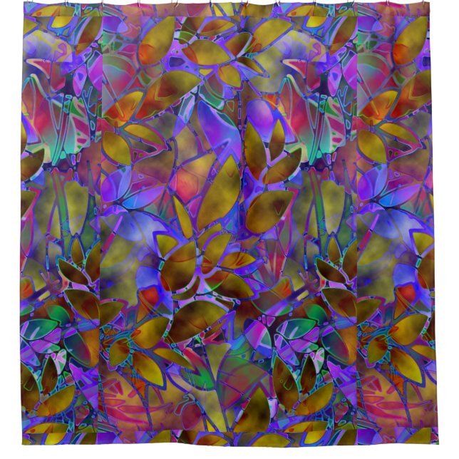 Shower Curtain Floral Abstract Stained Glass (Front)