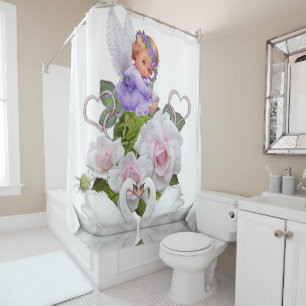 Shower Curtain Floral Angel White Swans