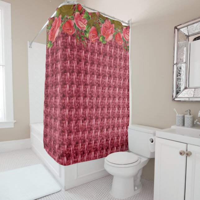 Shower Curtain Floral Burgundy (In Situ)