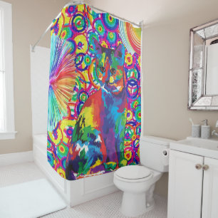 Shower Curtain Floral Cat Kitten