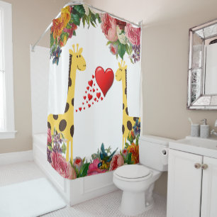 Shower Curtain Floral Giraffe