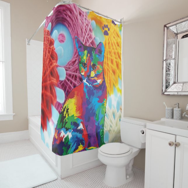 Shower Curtain Floral Kitten Cat (In Situ)