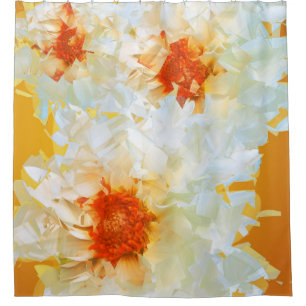 Shower Curtain Flowers White Orange Cubist