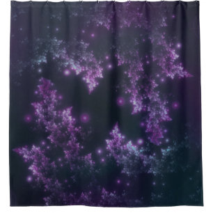 Shower Curtain Fractal Leaves Violet Glow