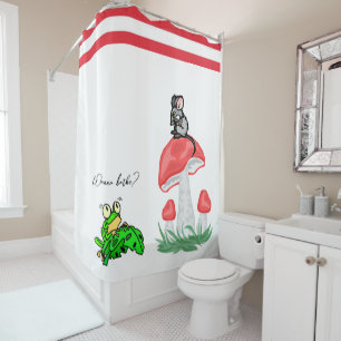 Shower Curtain Frog Mouse Wanna Bathe Stripe