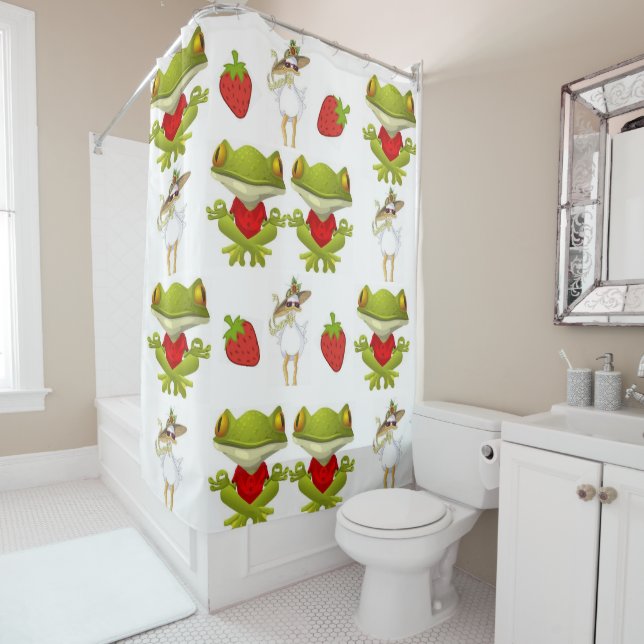 Shower Curtain Frogs Chicken Strawberry (In Situ)