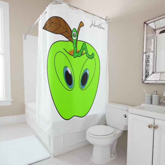 Shower Curtain Green Apple Worm (In Situ)