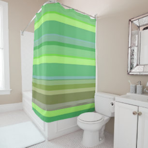 Shower Curtain Green Blue Yellow Stripes