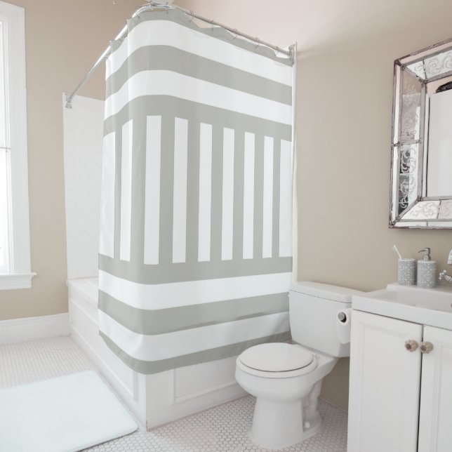 Shower Curtain Grey & White Stripe  (In Situ)