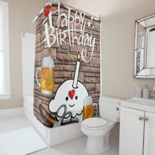 Shower Curtain Happy Birthday Beer