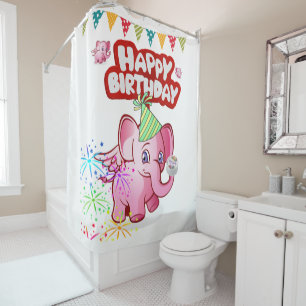 Shower Curtain Happy Birthday Pink Pig