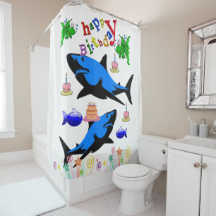 Shower Curtain Happy Birthday Shark
