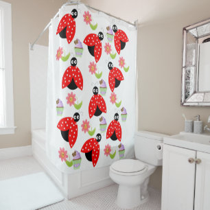 Shower Curtain Ladybug Floral Cupcake