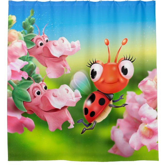 Shower curtain Ladybug friendly Snap Dragons (Front)