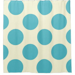Shower Curtain large Circles Dots Blue Cream