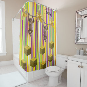Shower Curtain Monkeys Rope Stripe