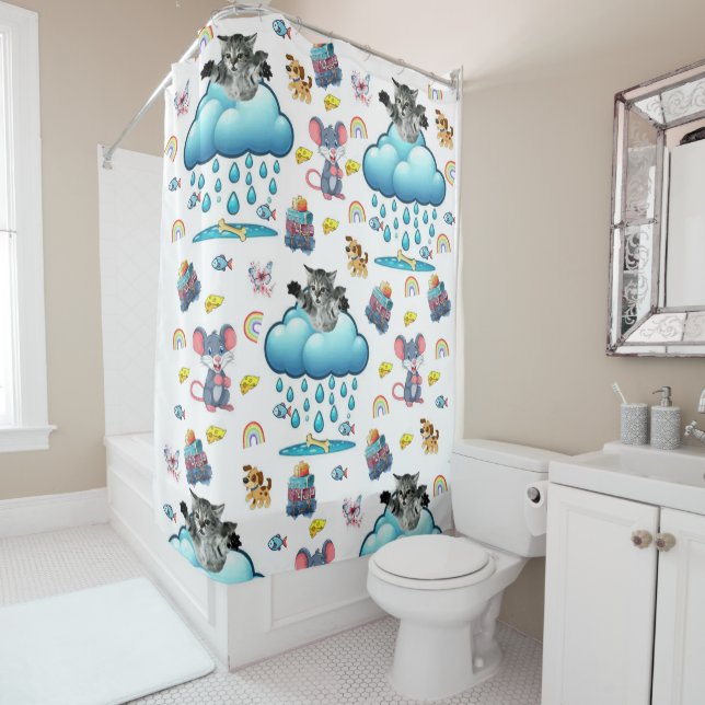 Shower Curtain Mouse Cat Dog Rainbow Cheese Fish (In Situ)