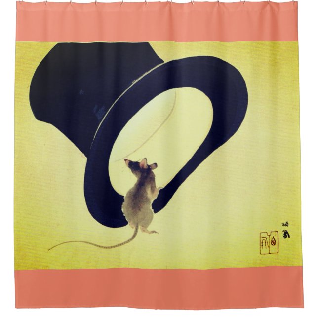 SHOWER CURTAIN MOUSE WITH TOP HAT IN GREEN (Front)