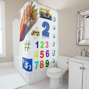 Shower Curtain Numbers Colourful Pencils Truck