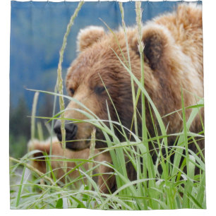 Shower curtain of grizzly bear & cub